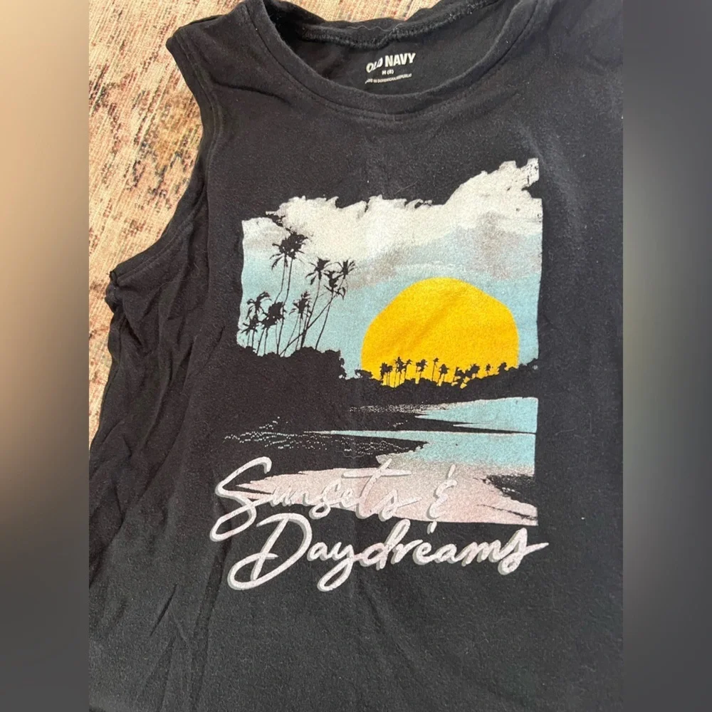 Old Navy Black Tank Top with Sunset Graphic